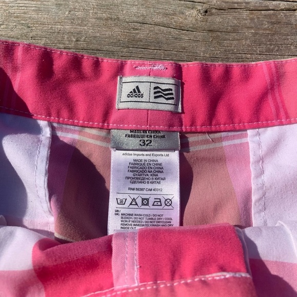 Adidas Men's Plaid Golf Shorts - Pink, White & Khaki - Size 32 - Picture 7 of 8